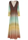 Missoni Plunging Metallic Ombre Knit Long-sleeve Maxi Dress In Multicoloured