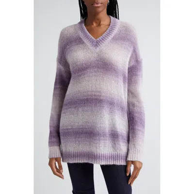 Missoni Metallic Gradient Stripe V-neck Sweater In Purple