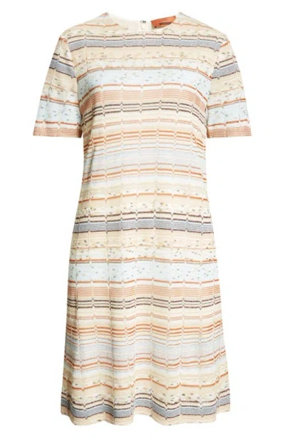 Missoni Metallic Greek Zigzag Stripe Knit Dress In Brown/cream/grey Multi