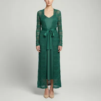 Pre-owned Missoni Metallic Green Lurex Knit Long Cardigan M
