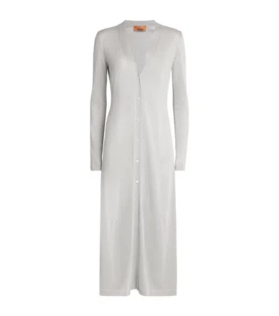 Missoni Metallic-knit Longline Cardigan In Silver