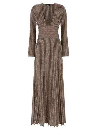 Missoni Metallic Knit Pleated Dress In Bronze