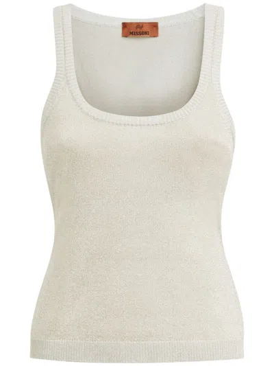 Missoni Metallic Knitted Tank Top In White,gold