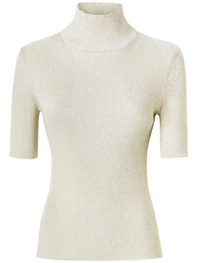 Missoni Metallic Knitted Top In White,gold