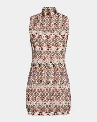 MISSONI METALLIC LACE MOCK-NECK SLEEVELESS MINI DRESS