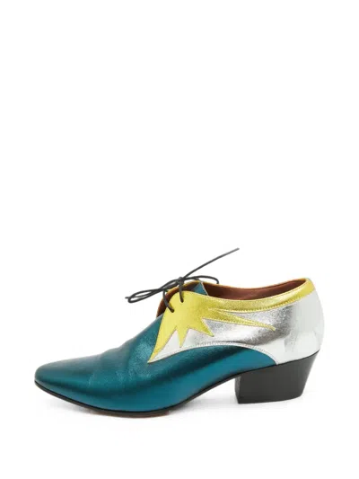 Pre-owned Missoni Metallic Leather Lace-up Oxford Shoes In Blue