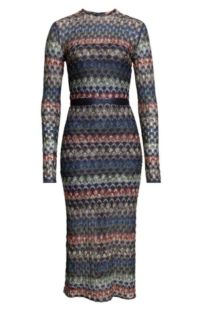 Missoni Metallic Long Sleeve Cutout Pointelle Midi Dress In Multi