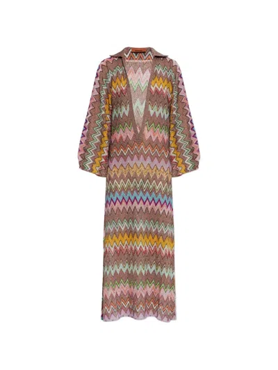 Missoni Metallic Long Zigzag Knit Dress In Multi