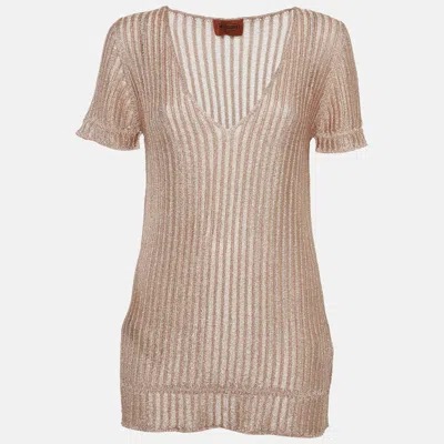 Missoni Metallic Lurex Knit V-neck Top In Neutral