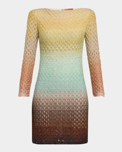 Missoni Metallic Ombre Knit Mini Dress In S6154-multi Brown G