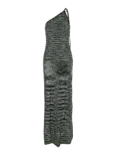 Missoni Metallic One-shoulder Sequin Long Dress With Halterneck In Viscose Blend Woman In Gray