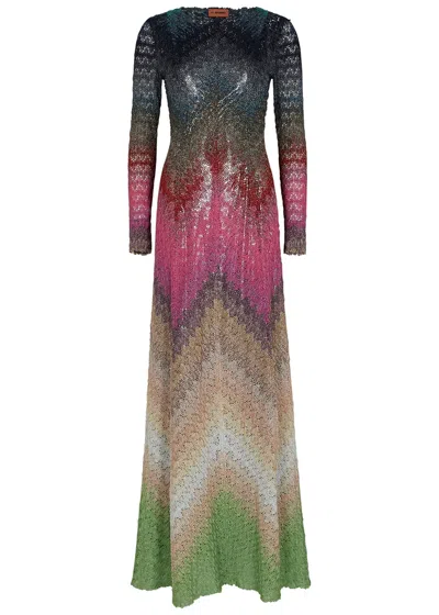Missoni Metallic Patterned Fine-knit Maxi Dress In Multicoloured