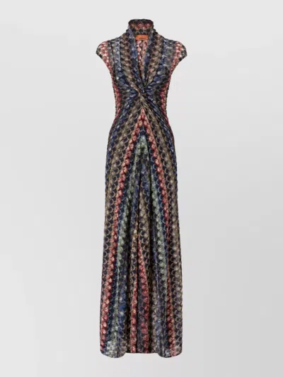 Missoni Metallic Printed V-neck Sleeveless Draped Maxi Dress In Multi