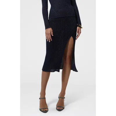 Missoni Metallic Rib Midi Skirt In Dark Blue
