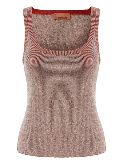 Missoni Metallic Ribbed Top In Red