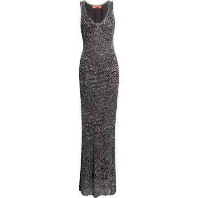 Missoni Embellished Mesh Maxi Dress In Gray