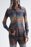 Missoni Metallic Snake Zigzag Button-up Shirt In Blue