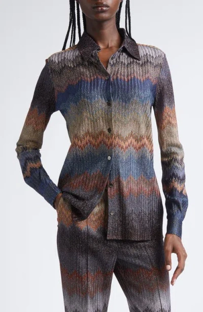 Missoni Metallic Snake Zigzag Button-up Shirt In Blue