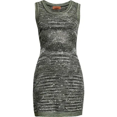 Missoni Metallic Space Dye Stripe Mini Sweater Dress In Space Dyed Black/green