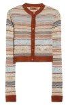 Missoni Metallic Stripe Crop Cardigan In Brown/cream/grey Multi