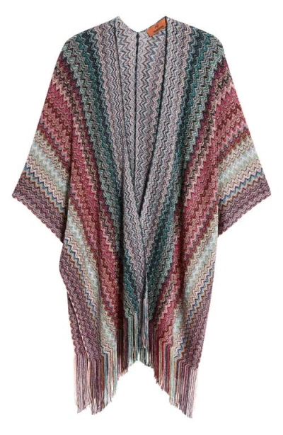Missoni Metallic Stripe Fringed Cape In Pink Multi