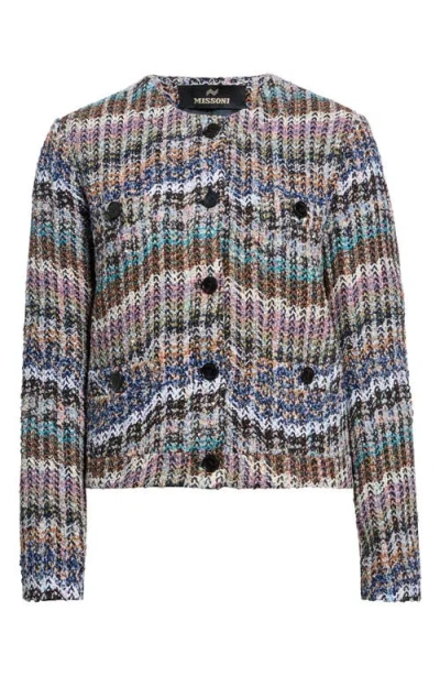 Missoni Metallic Stripe Herringbone Jacket In Smsos Bl Whi Pnk