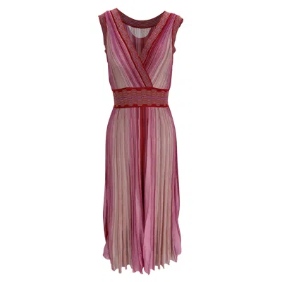 Missoni Metallic Stripe Knit Midi Dress In Pink Viscose In Multi