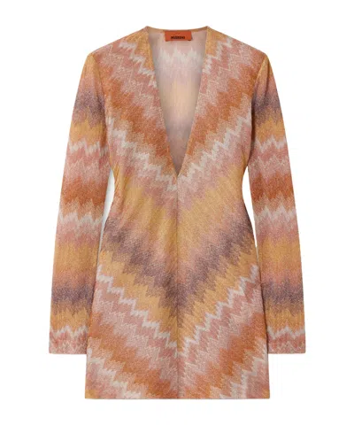 Missoni Metallic Striped Crochet-knit Mini Dress In Gold