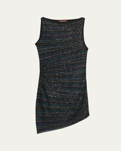 Missoni Metallic Striped Paillette Sleeveless Mini Dress In Black