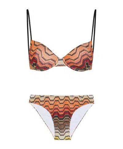 Missoni Metallic Thread Fine Knit Bikini In Multicolor
