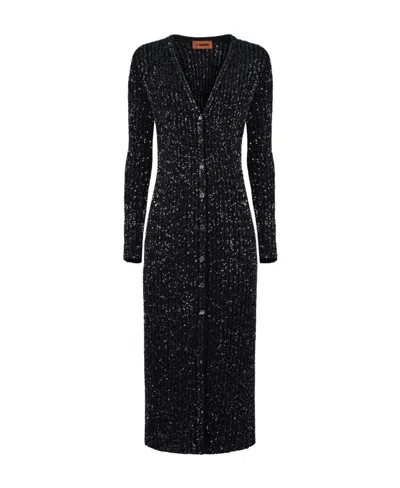 Missoni Metallic-threading Long-line Cardigan In Black