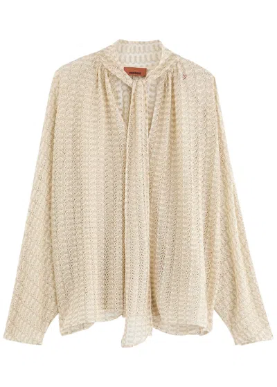 Missoni Metallic-weave Open-knit Blouse In Cream