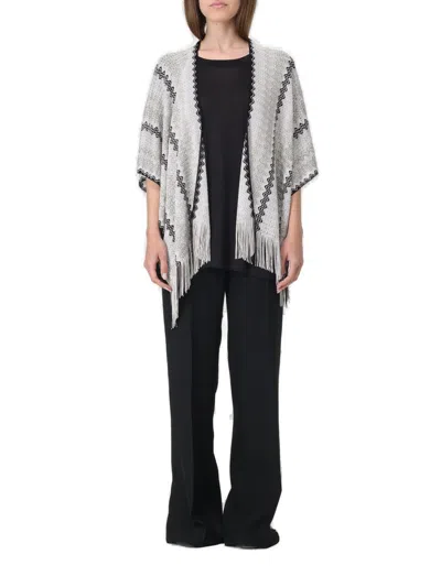 Missoni Metallic Zigzag Fringed Knitted Poncho In Neutral