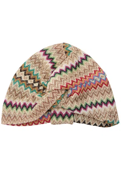 Missoni Metallic Zigzag-intarsia Knitted Head Wrap In Sand