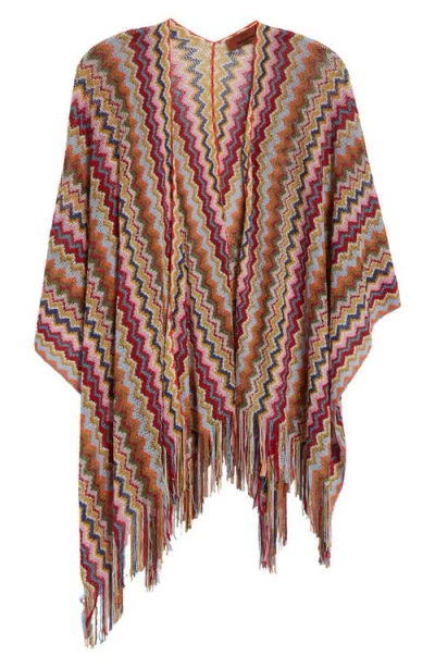 Missoni Metallic Zigzag Knit Cape In Pink Multi