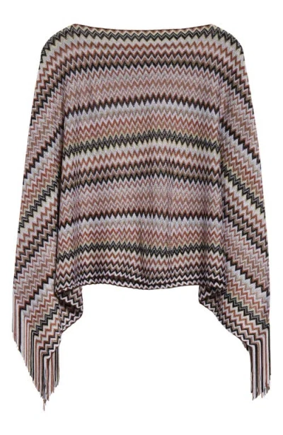 Missoni Metallic Zigzag Knit Poncho In Brown Multi