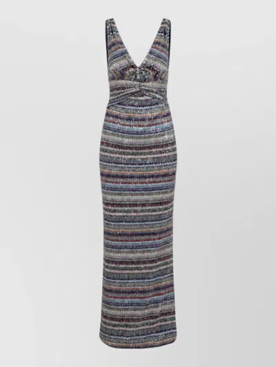 Missoni Metallic Zigzag Knit Sleeveless V-neck Maxi Dress In Blue