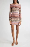 Missoni Metallic Zigzag Long Sleeve Knit Minidress In Multi