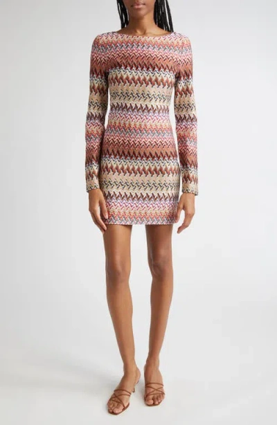 Missoni Metallic Zigzag Long Sleeve Knit Minidress In Multi