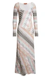 Missoni Metallic Zigzag Long Sleeve Raschel Knit Dress In Multi