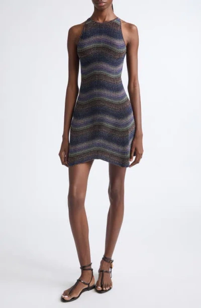 Missoni Metallic Zig-zag Minidress In Blue