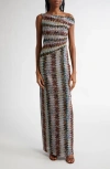 Missoni Long Zigzag Lamé Dress With Asymmetrical Neckline Silver/black/pink/light Blue In Multi Silver Black Pink Blue