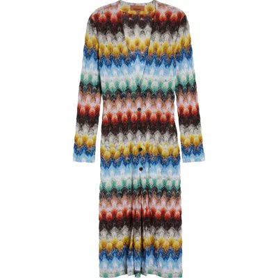Missoni Metallic Zigzag Raschel Knit Duster Cardigan In Multi