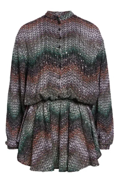 Missoni Metallic Zigzag Sequin Long Sleeve Knit Minidress In Multi