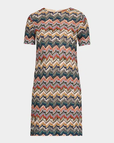 Missoni Metallic Zigzag Short-sleeve Mini Dress In Brown