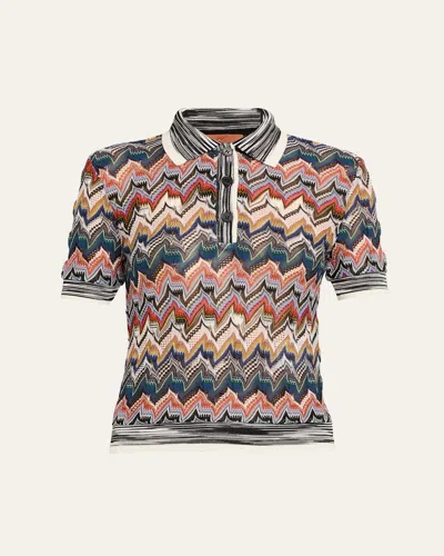 Missoni Metallic Zigzag Short-sleeve Polo Shirt In Black