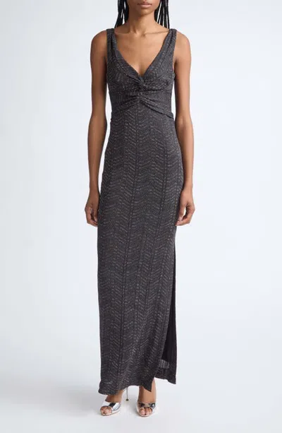 Missoni Metallic Zigzag Stripe Maxi Dress In Gray