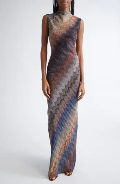 MISSONI MISSONI METALLIC ZIGZAG STRIPE SLEEVELESS KNIT DRESS