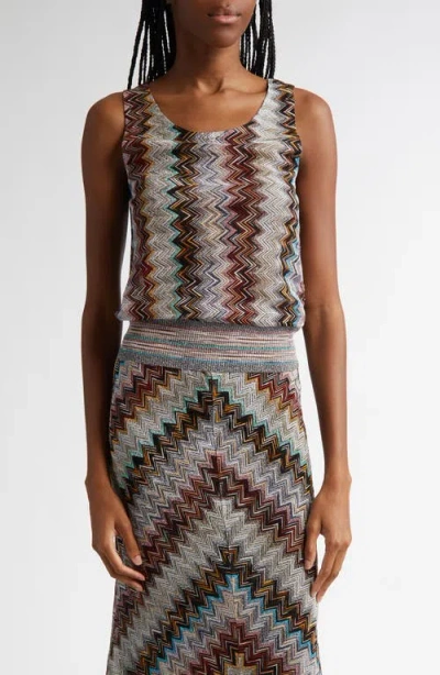 Missoni Metallic Zigzag Sweater Tank In Multi Silver Black Pink Blue