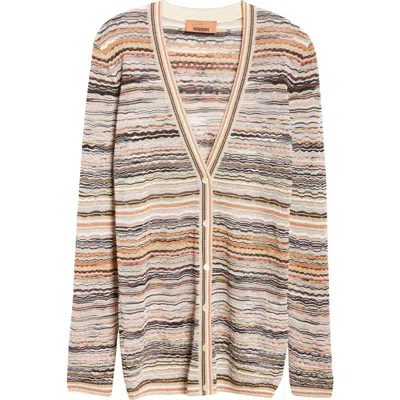 Missoni Metallic Zigzag V-neck Cardigan In Gold/orange/pink